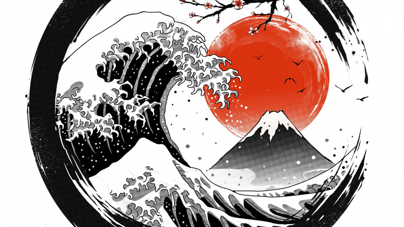 Great Sumi Wave, The Great Wave Off Kanagawa, t Shirt, The Great Sumi Wave, Art. Wallpaper in 1366x768 Resolution
