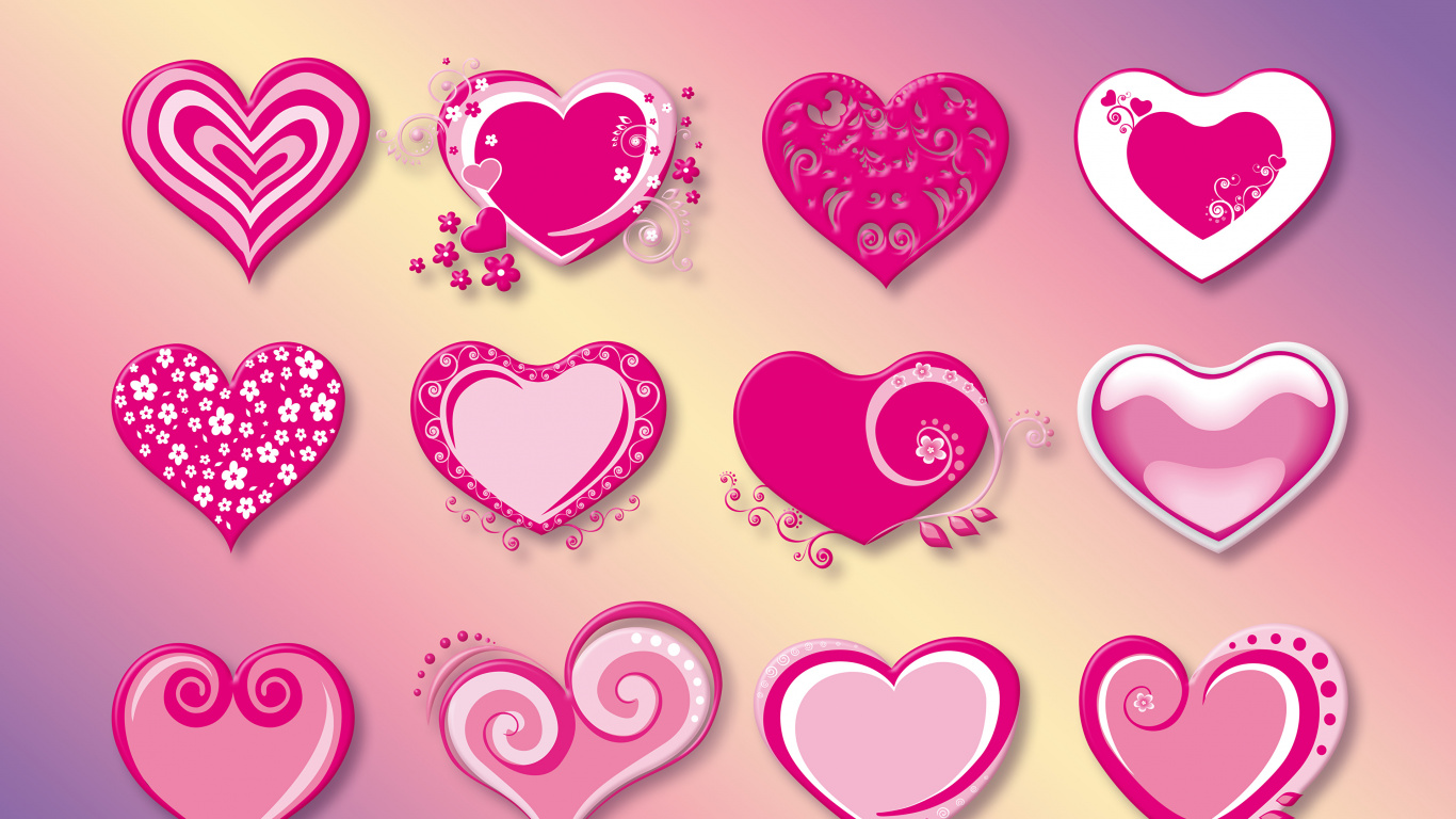 Heart, Vector Graphics, Pink, Valentines Day, Love. Wallpaper in 1366x768 Resolution