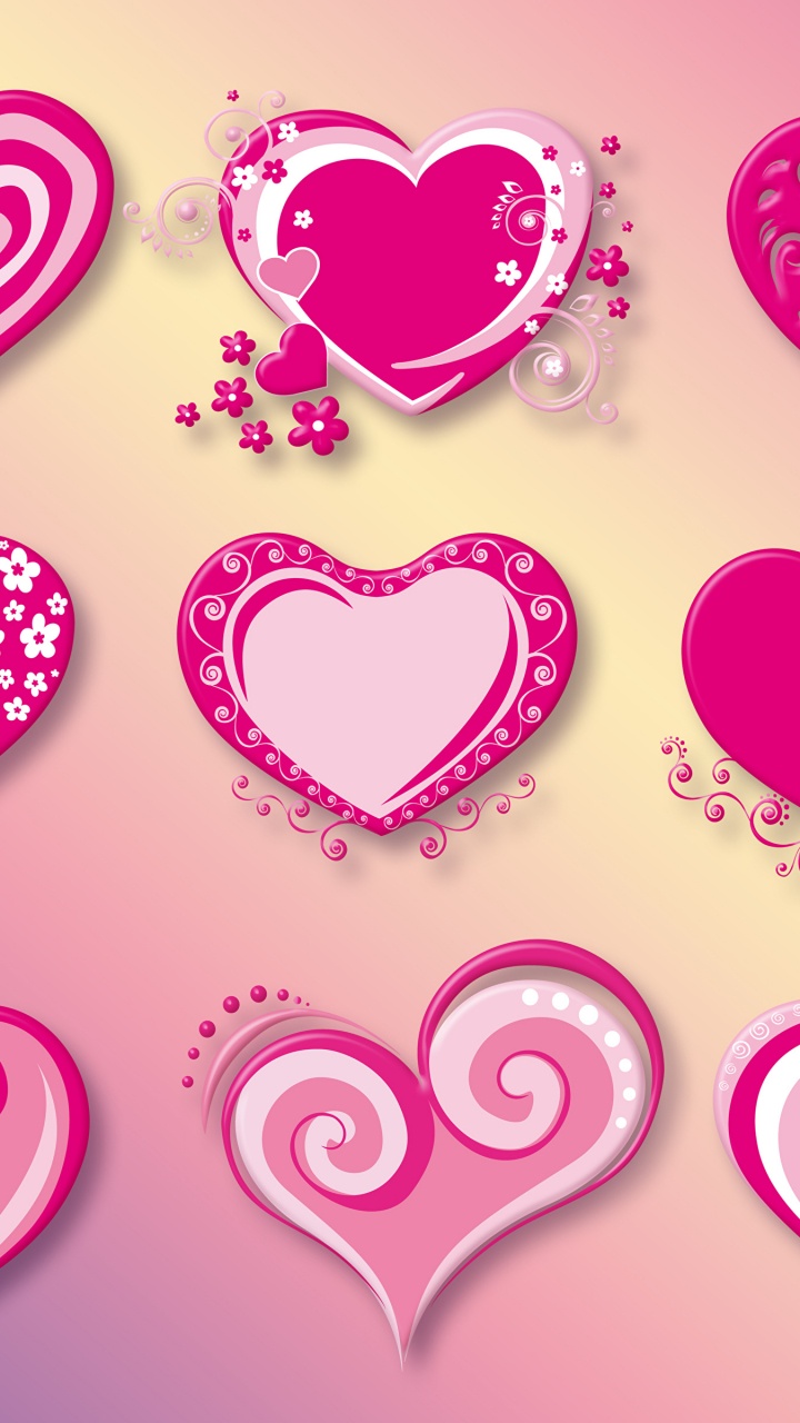 Heart, Vector Graphics, Pink, Valentines Day, Love. Wallpaper in 720x1280 Resolution