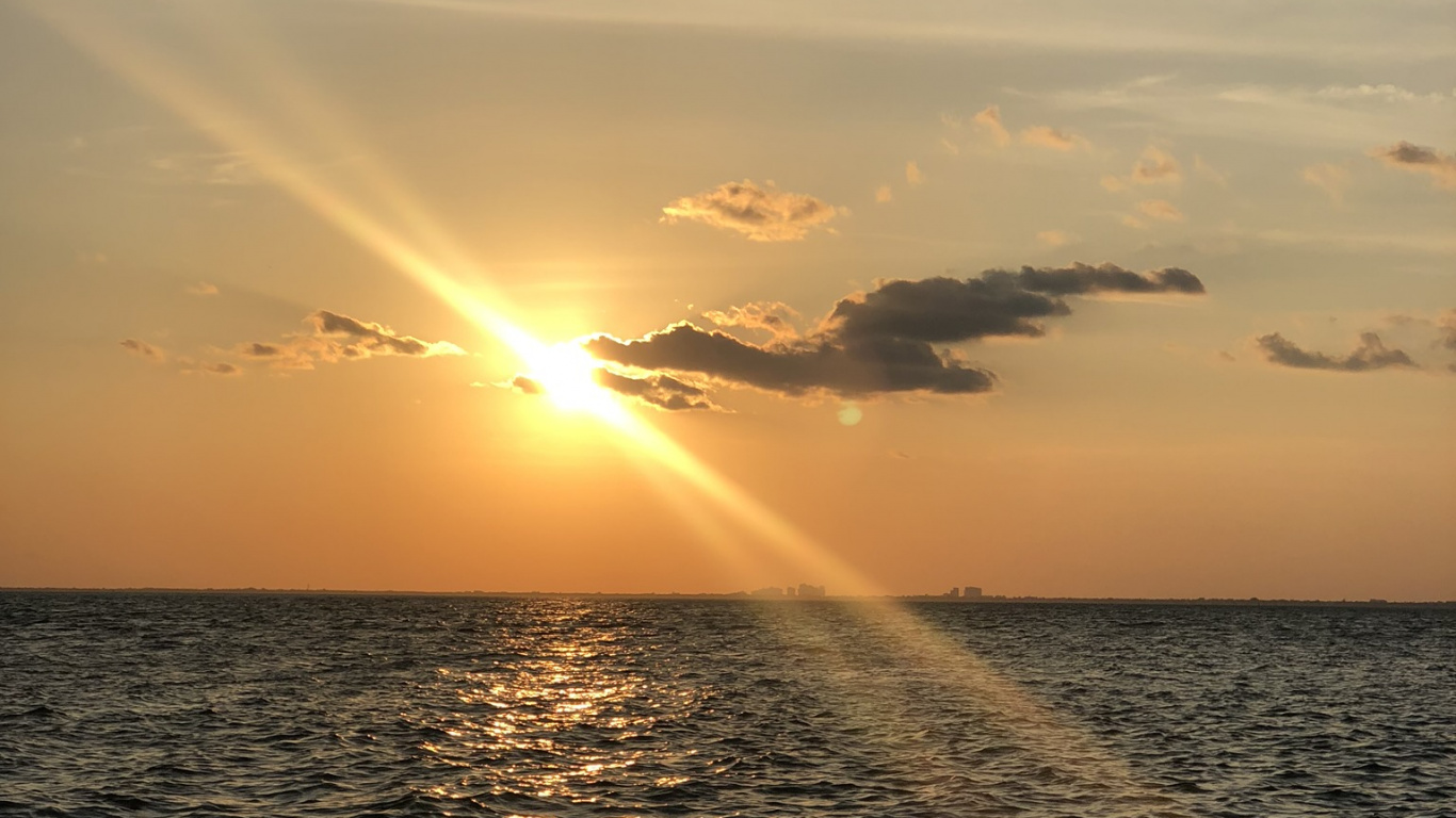 Meer, Wasser, Sonnenuntergang, Flüssigkeit, Cloud. Wallpaper in 1366x768 Resolution