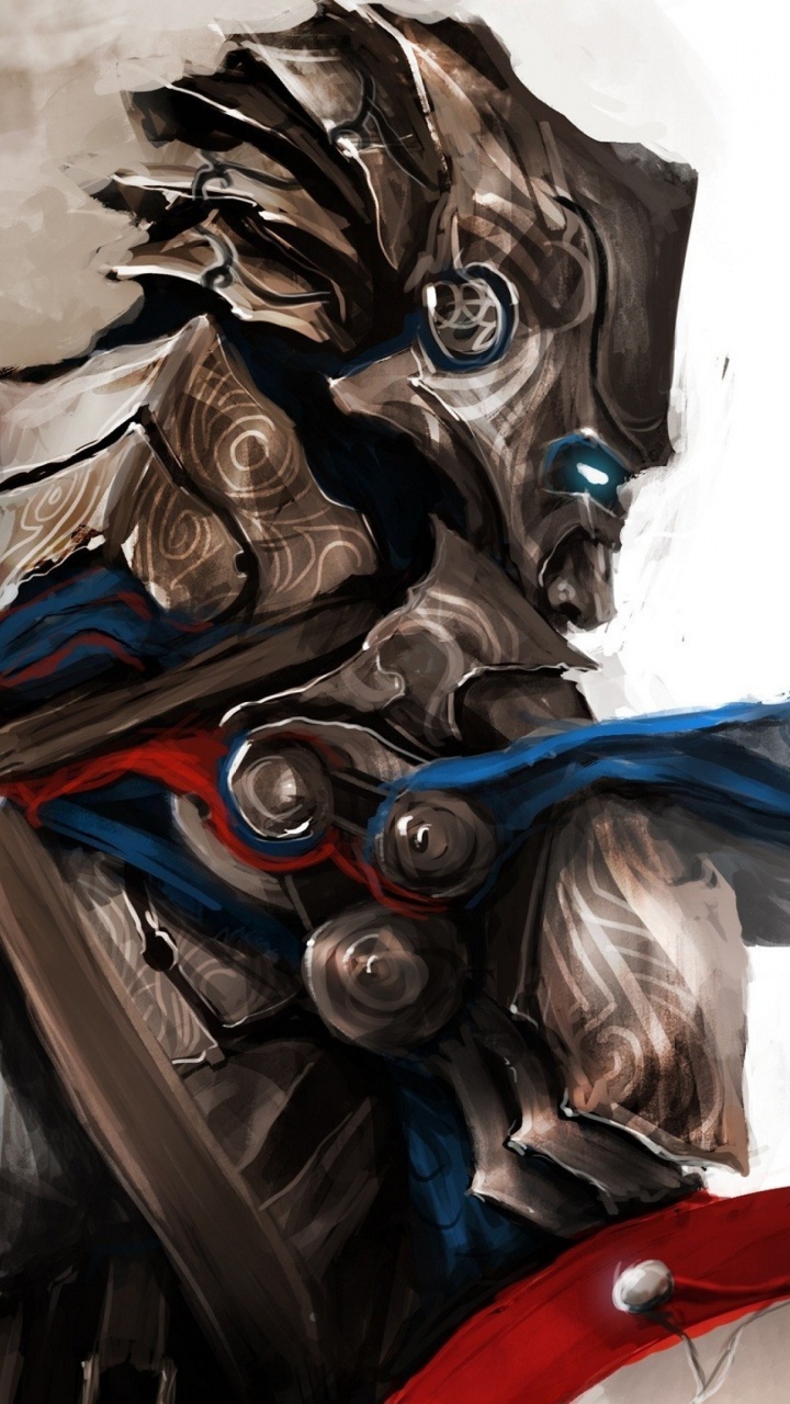Hombre en Traje Azul y Rojo Sosteniendo Una Espada Ilustración. Wallpaper in 720x1280 Resolution