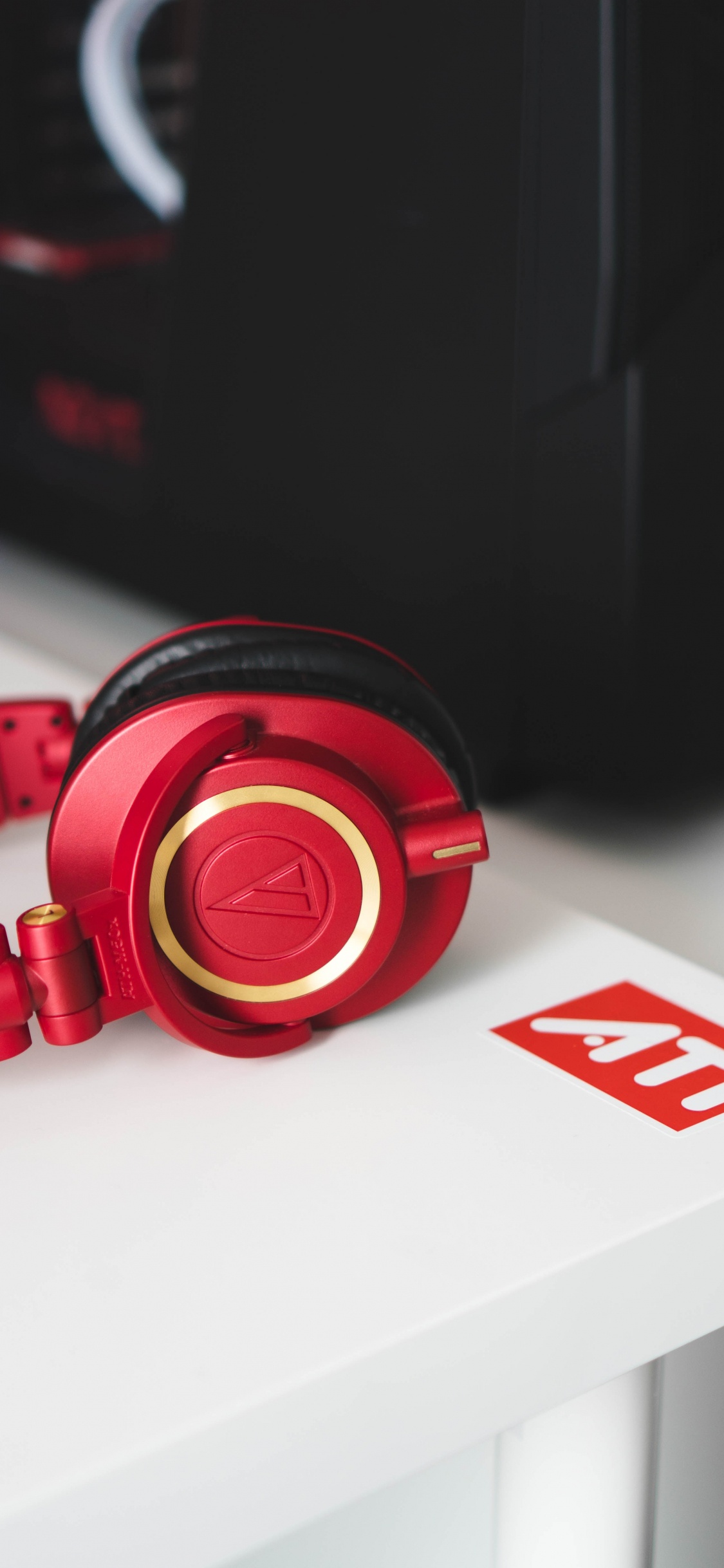 Headphones, Red, Audio Equipment, Gadget, Technology. Wallpaper in 1125x2436 Resolution