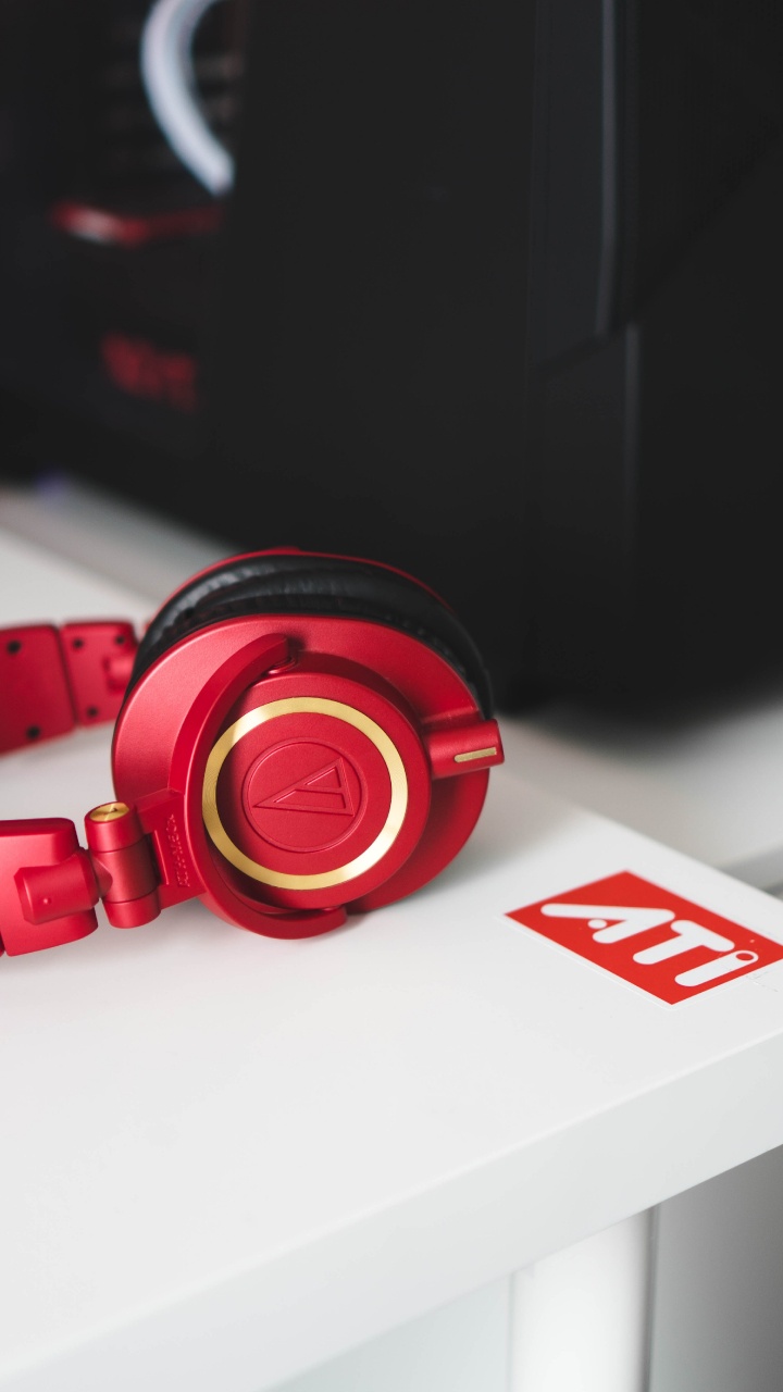 Headphones, Red, Audio Equipment, Gadget, Technology. Wallpaper in 720x1280 Resolution