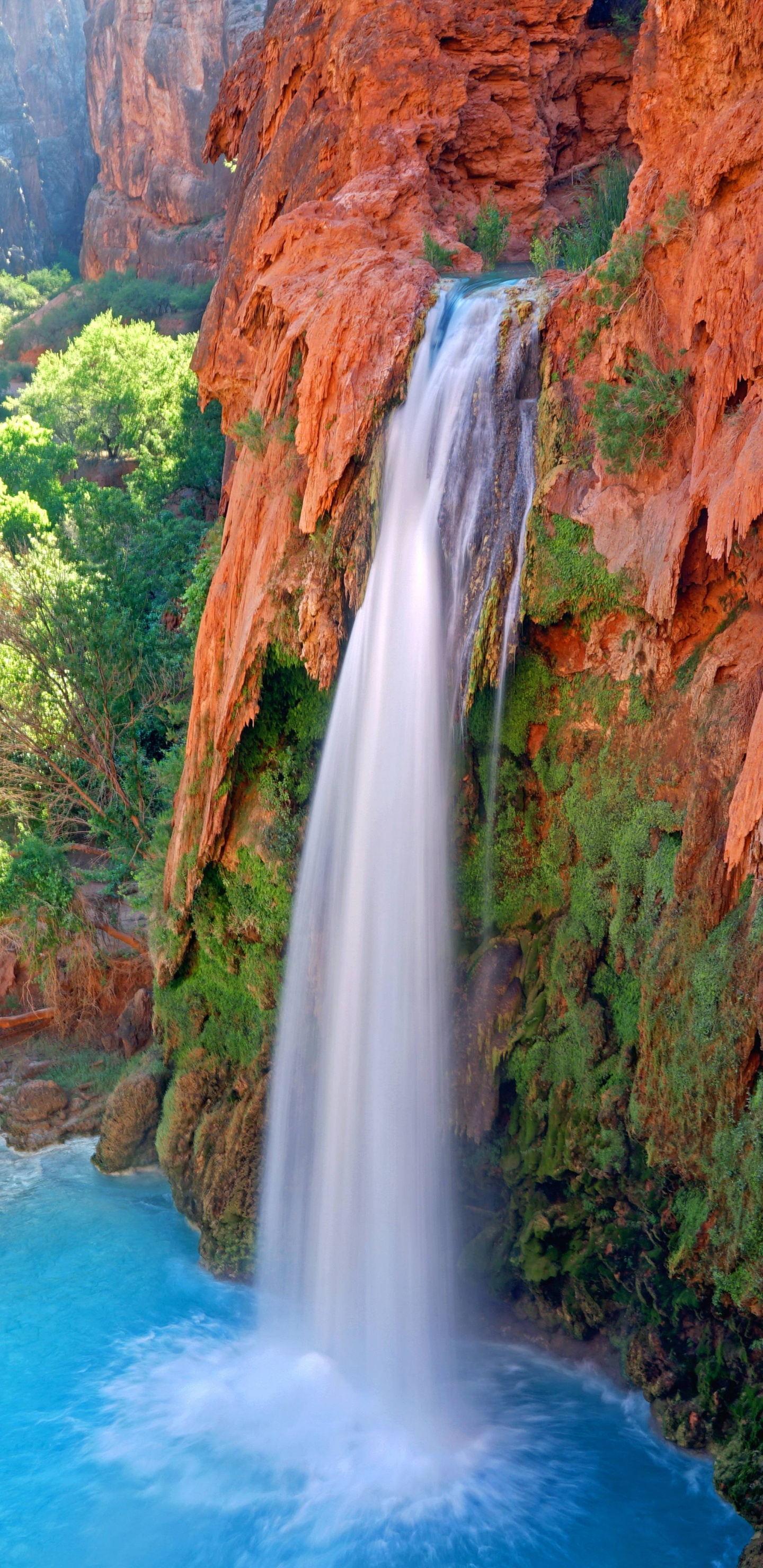 Cascades Dans la Montagne Rocheuse Brune Pendant la Journée. Wallpaper in 1440x2960 Resolution
