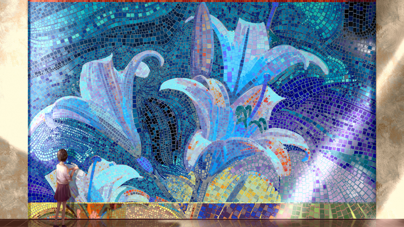 Pintura Floral Azul y Rosa. Wallpaper in 1366x768 Resolution