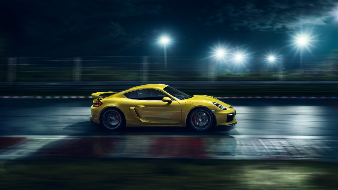 Yellow Porsche 911 on Road at Night. Wallpaper in 1280x720 Resolution