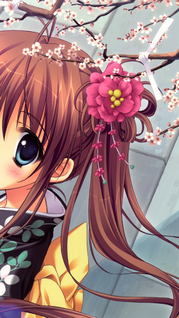 Braunhaarige Weibliche Anime-Figur. Wallpaper in 750x1334 Resolution