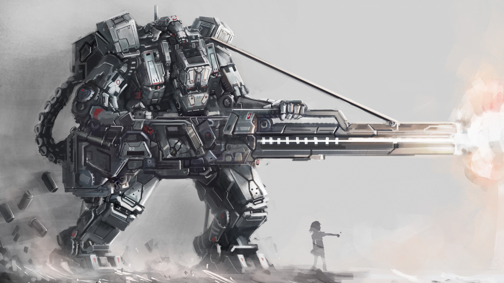 Black and Gray Robot Holding Rifle. Wallpaper in 1920x1080 Resolution
