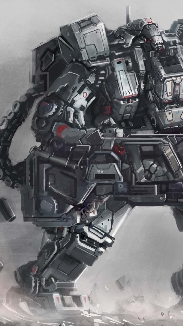 Schwarz-grauer Roboter Mit Gewehr. Wallpaper in 720x1280 Resolution