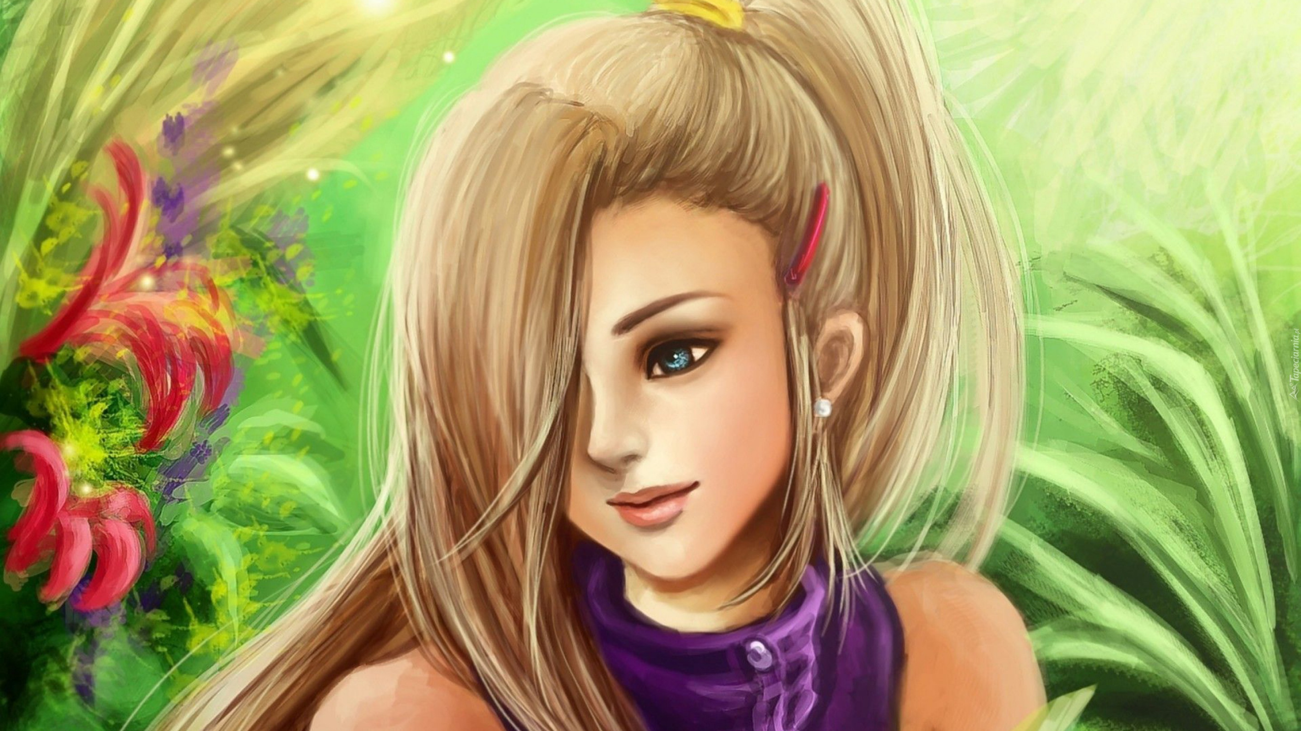 Femme en Haut Sans Manches Violet. Wallpaper in 2560x1440 Resolution