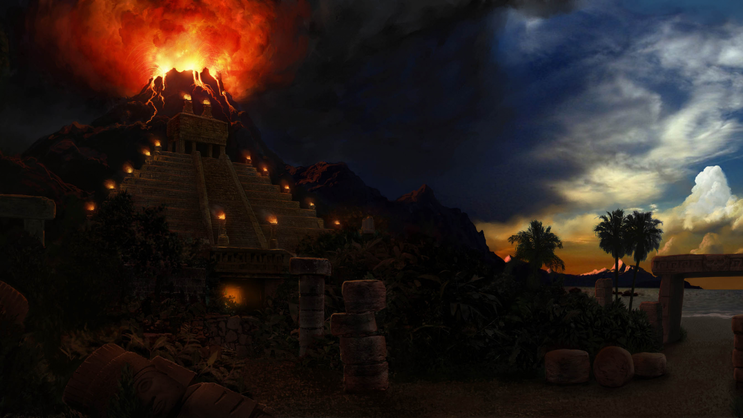 Burning House Near Trees During Night Time. Wallpaper in 2560x1440 Resolution