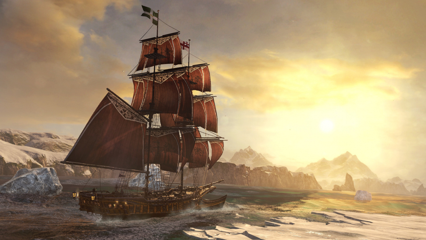 Assassins Creed Rogue, Playstation 4, Ubisoft, Shay Cormac, Sailing Ship. Wallpaper in 1366x768 Resolution
