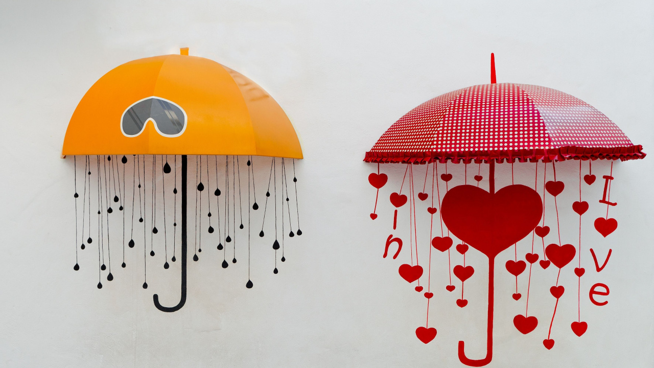 Parapluie Rouge et Jaune Sur Fond Blanc. Wallpaper in 1280x720 Resolution