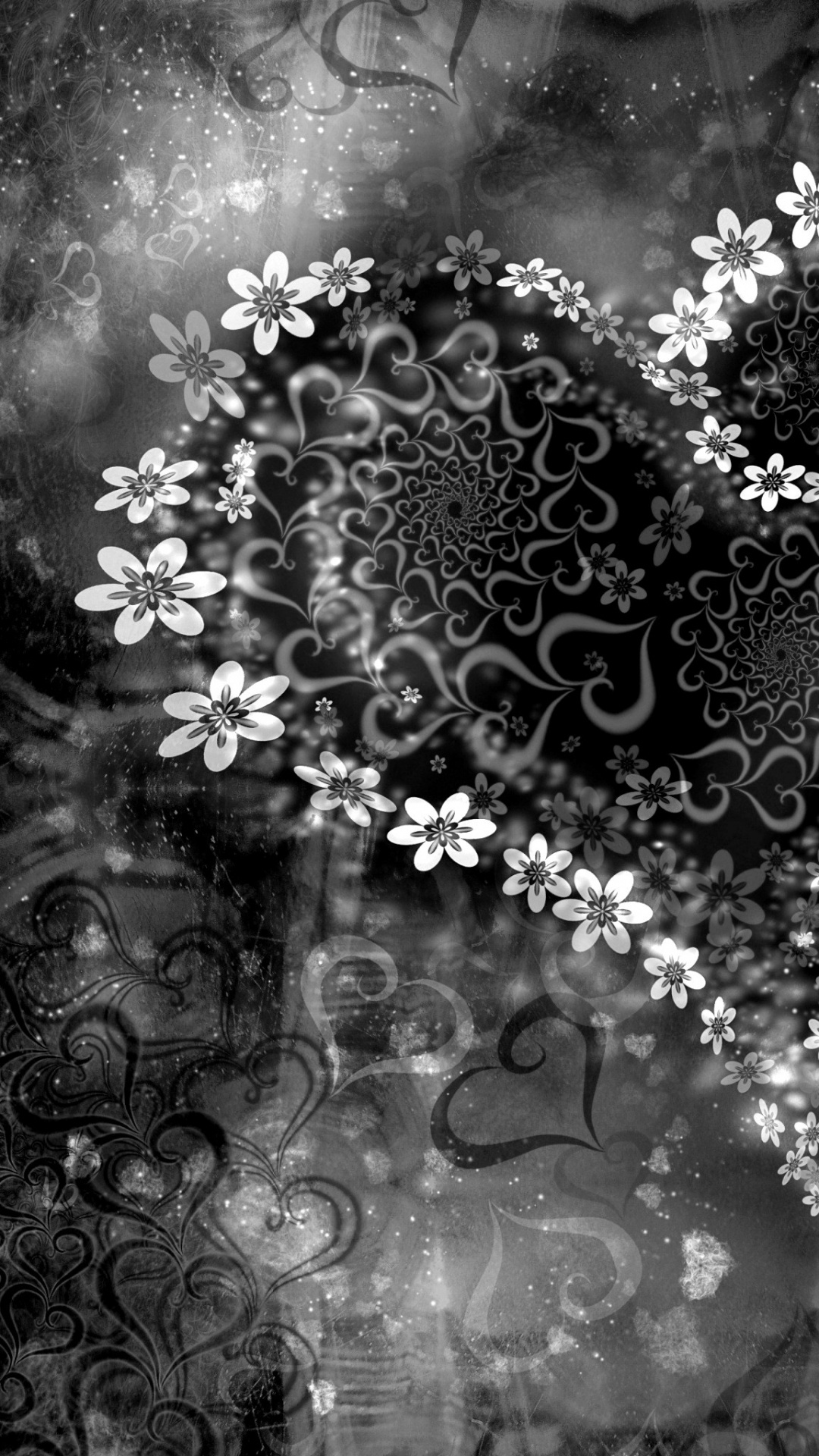 el Día de San Valentín, Coraz, Arte Fractal, Monocromo, Modo Monocromo. Wallpaper in 1080x1920 Resolution