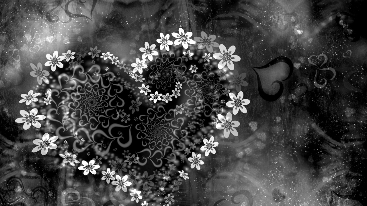 el Día de San Valentín, Coraz, Arte Fractal, Monocromo, Modo Monocromo. Wallpaper in 1280x720 Resolution