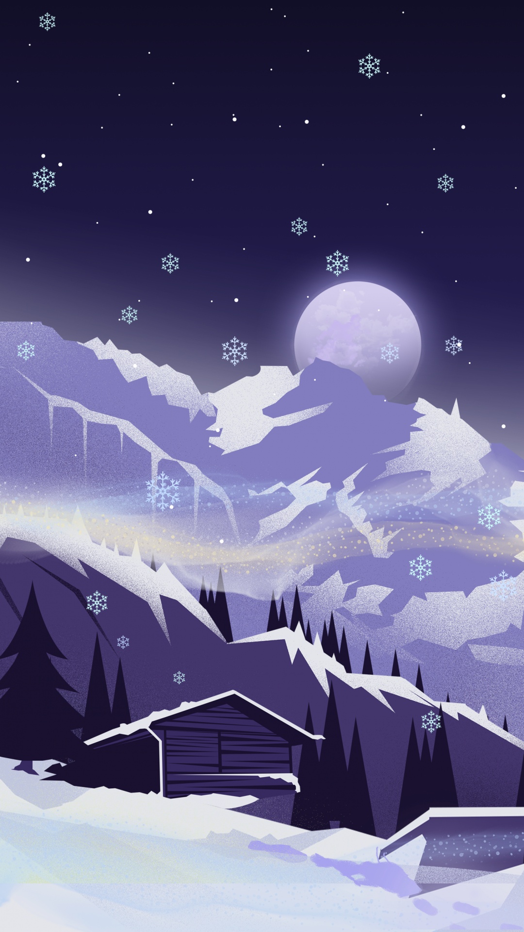 Illustration, Schnee, Atmosphäre, Mond, Azure. Wallpaper in 1080x1920 Resolution