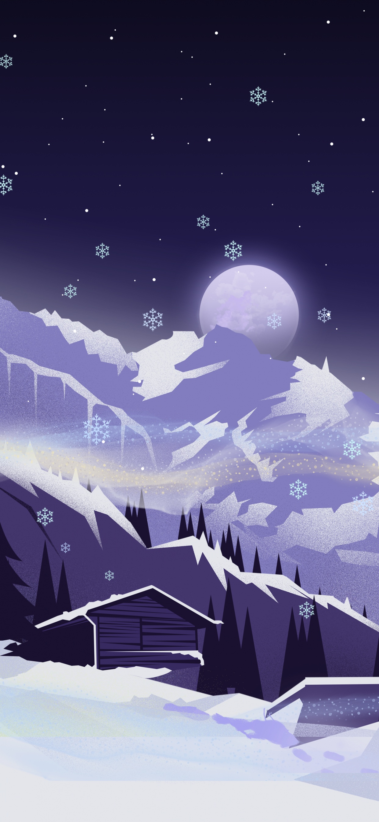 Illustration, Schnee, Atmosphäre, Mond, Azure. Wallpaper in 1242x2688 Resolution