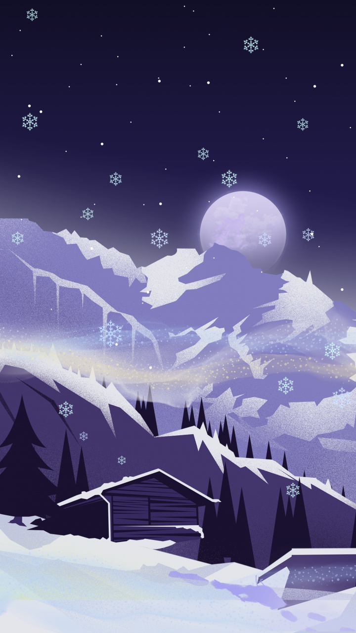 Illustration, Schnee, Atmosphäre, Mond, Azure. Wallpaper in 720x1280 Resolution