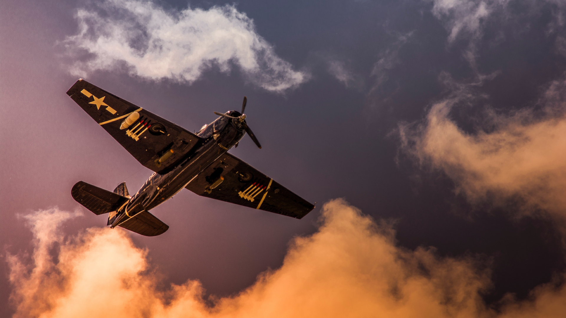 Avion à Réaction Noir et Jaune Dans Les Airs Pendant la Journée. Wallpaper in 1920x1080 Resolution