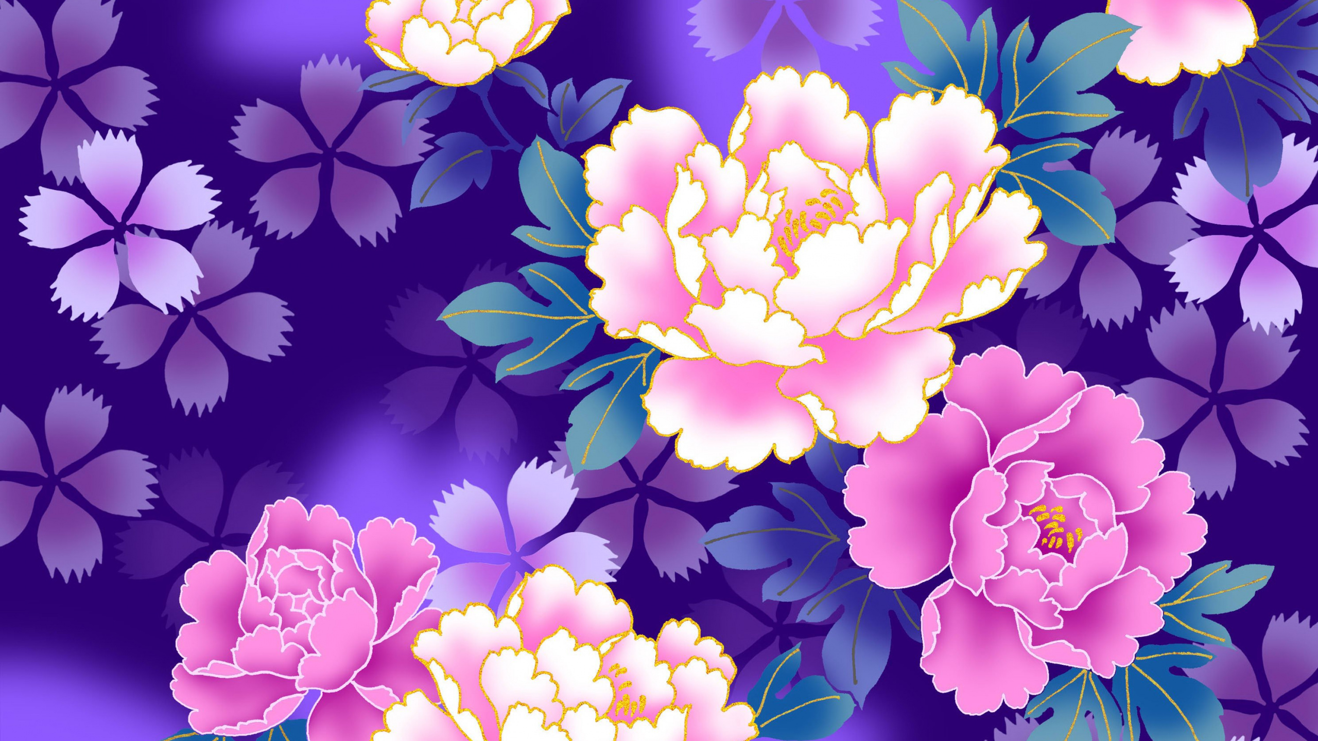 Fleurs Violettes et Jaunes en Fleurs. Wallpaper in 2560x1440 Resolution