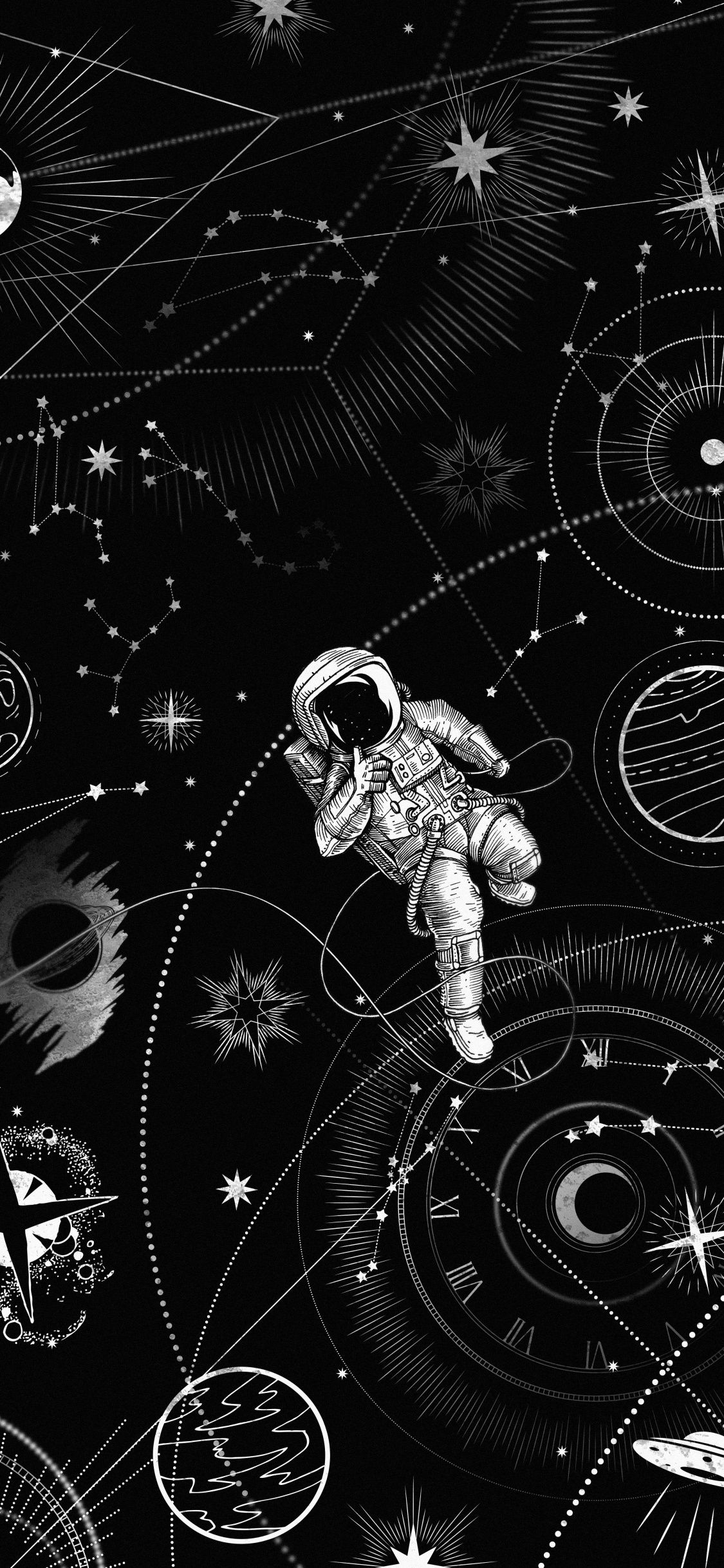 Espace, Noir, Noir et Blanc, Ligne, Objet Astronomique. Wallpaper in 1125x2436 Resolution