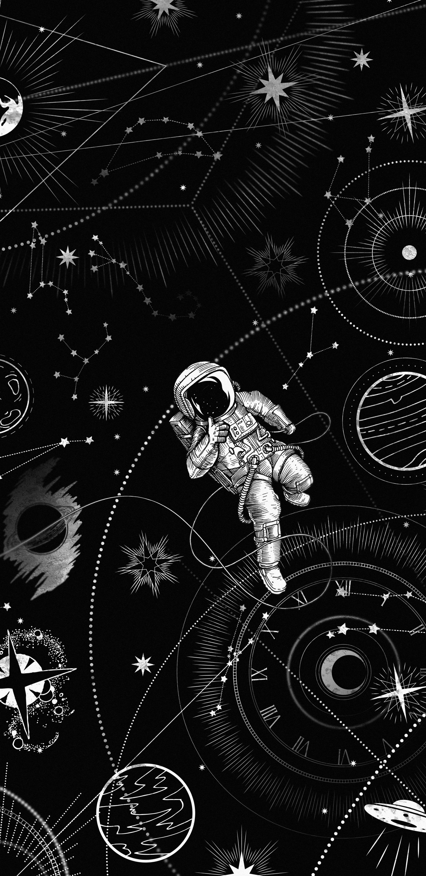 Espace, Noir, Noir et Blanc, Ligne, Objet Astronomique. Wallpaper in 1440x2960 Resolution