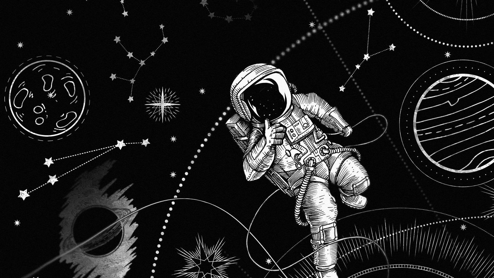 Espace, Noir, Noir et Blanc, Ligne, Objet Astronomique. Wallpaper in 1920x1080 Resolution