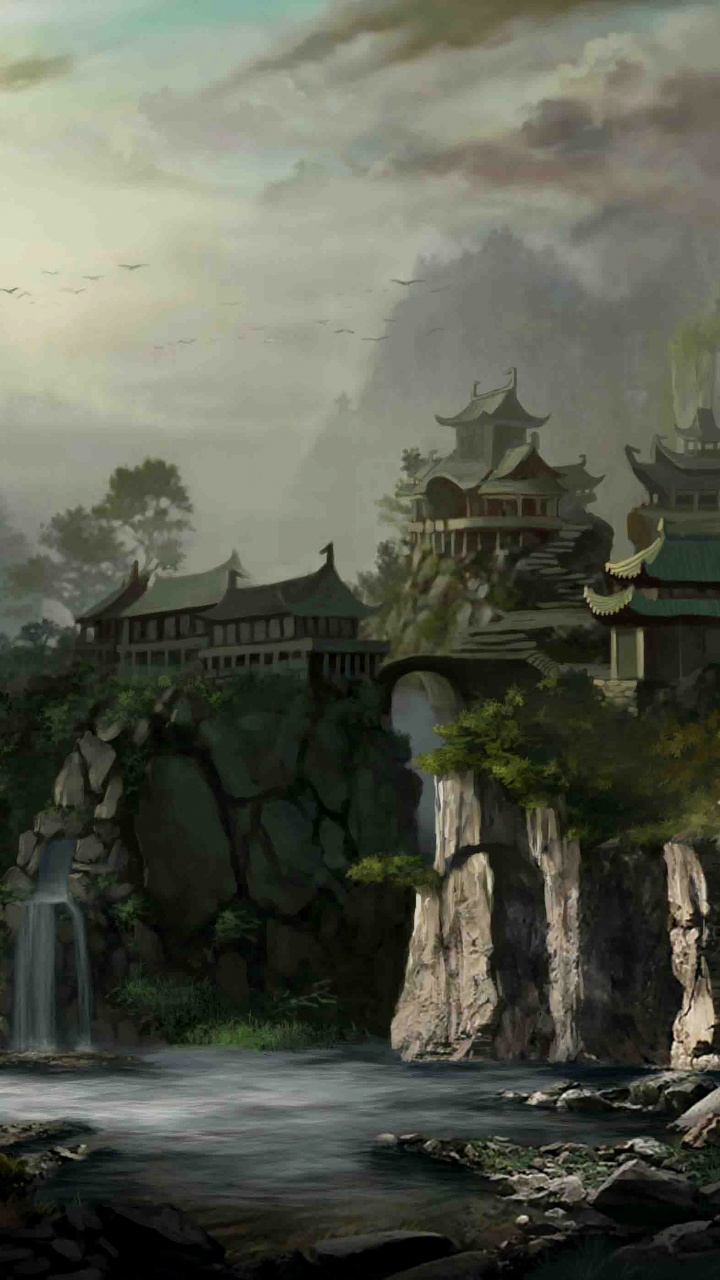 Cascadas Cerca Del Edificio de Hormigón Gris Bajo un Cielo Blanco Durante el Día. Wallpaper in 720x1280 Resolution