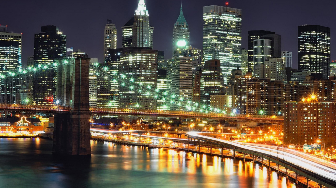 Horizonte de la Ciudad Durante la Noche. Wallpaper in 1366x768 Resolution