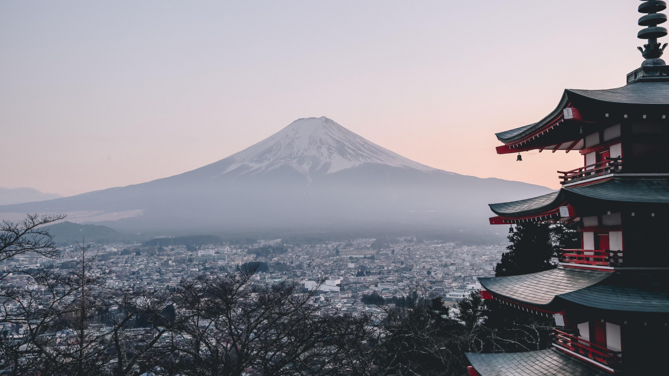 Mount Fuji, Ashi See, Kawaguchi, Mount Mitake, Vulkan. Wallpaper in 1366x768 Resolution