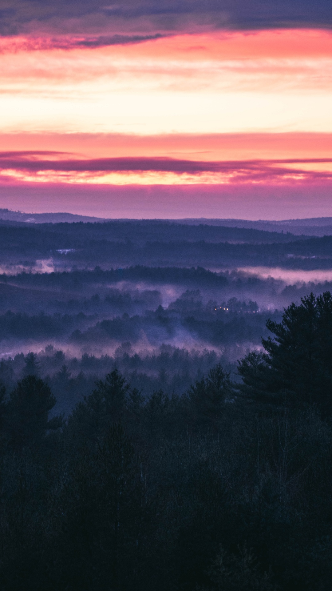 Puesta, Morado, Mañana, Ambiente, Bruma. Wallpaper in 1080x1920 Resolution