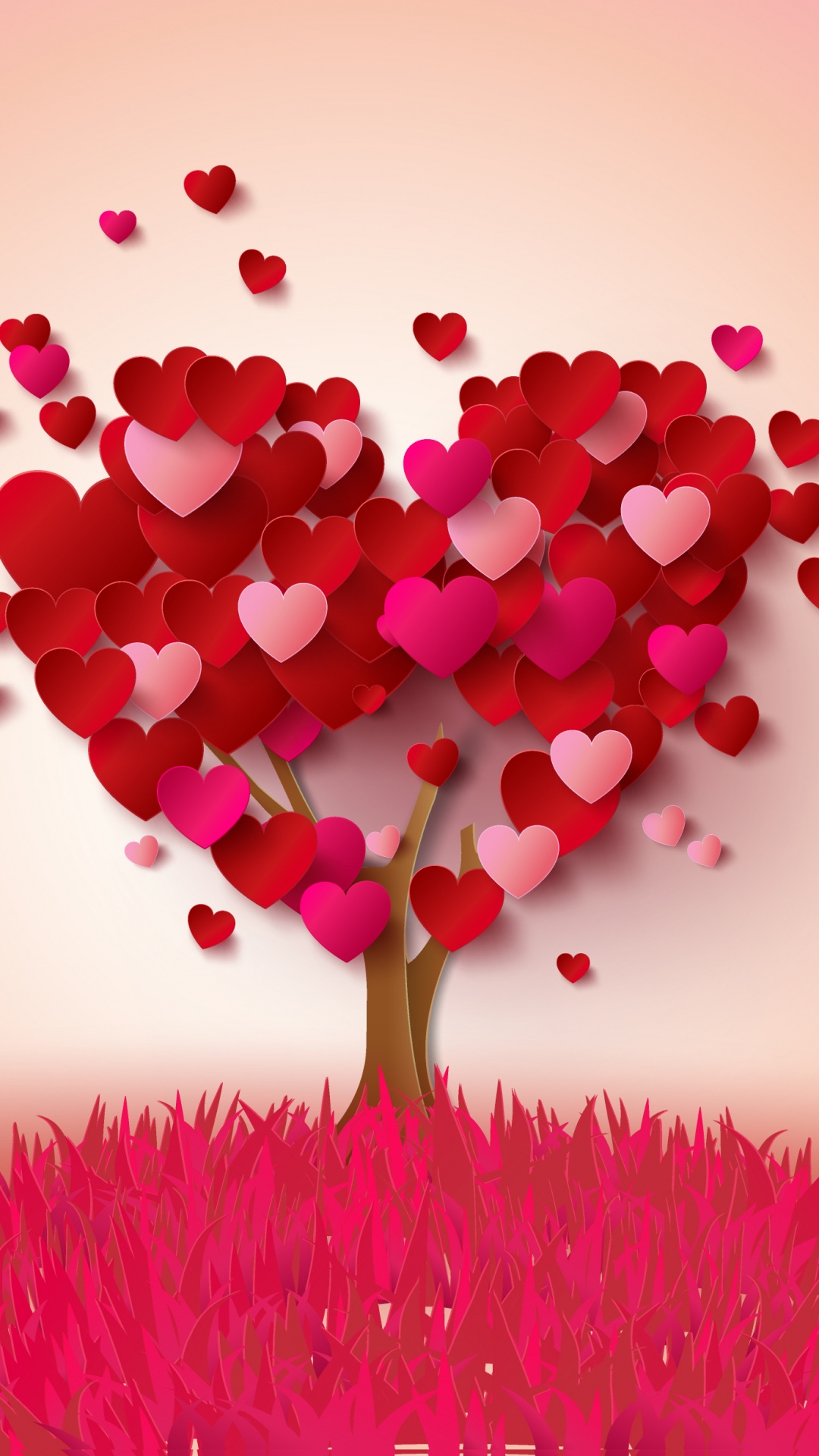 Heart, Tree, Pink, Valentines Day, Petal. Wallpaper in 1080x1920 Resolution