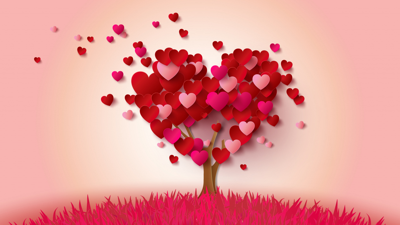 Heart, Tree, Pink, Valentines Day, Petal. Wallpaper in 1280x720 Resolution