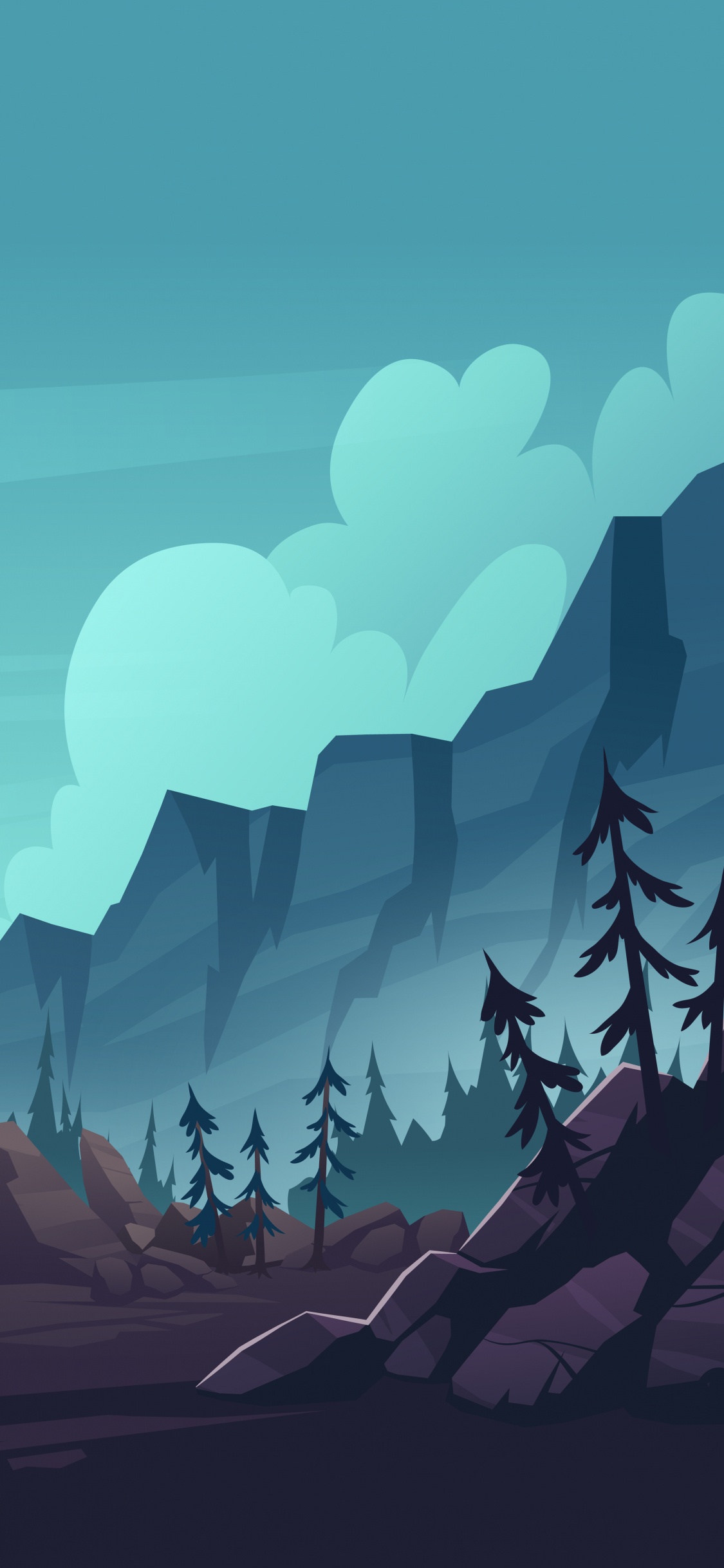 Landscape Illustration Cliff, Illustration, Vector Graphics, Stock Illustration, Landscape. Wallpaper in 1125x2436 Resolution