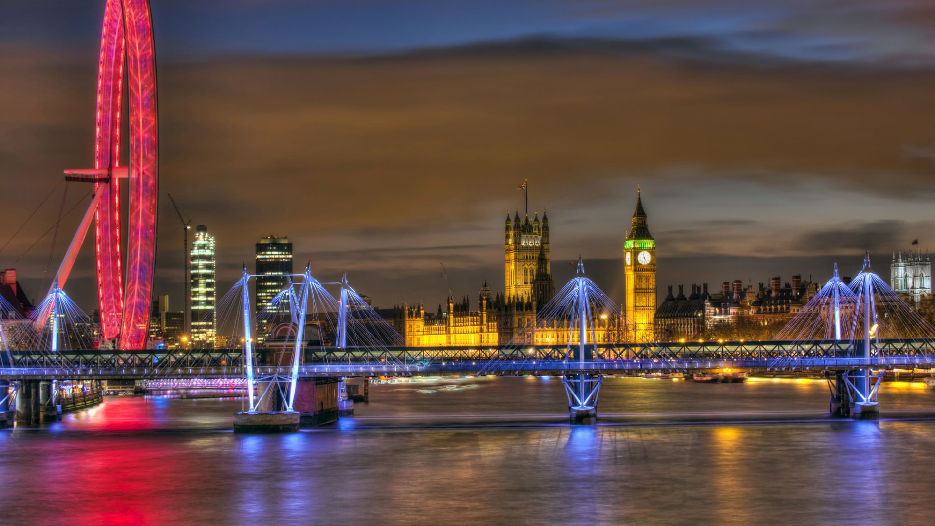 Bridge Over Water During Night Time. Wallpaper in 1920x1080 Resolution