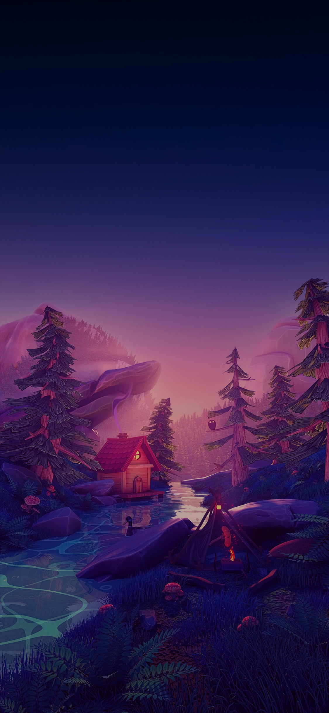 Kunst, Atmosphäre, Naturlandschaft, Baum, Schnee. Wallpaper in 1125x2436 Resolution