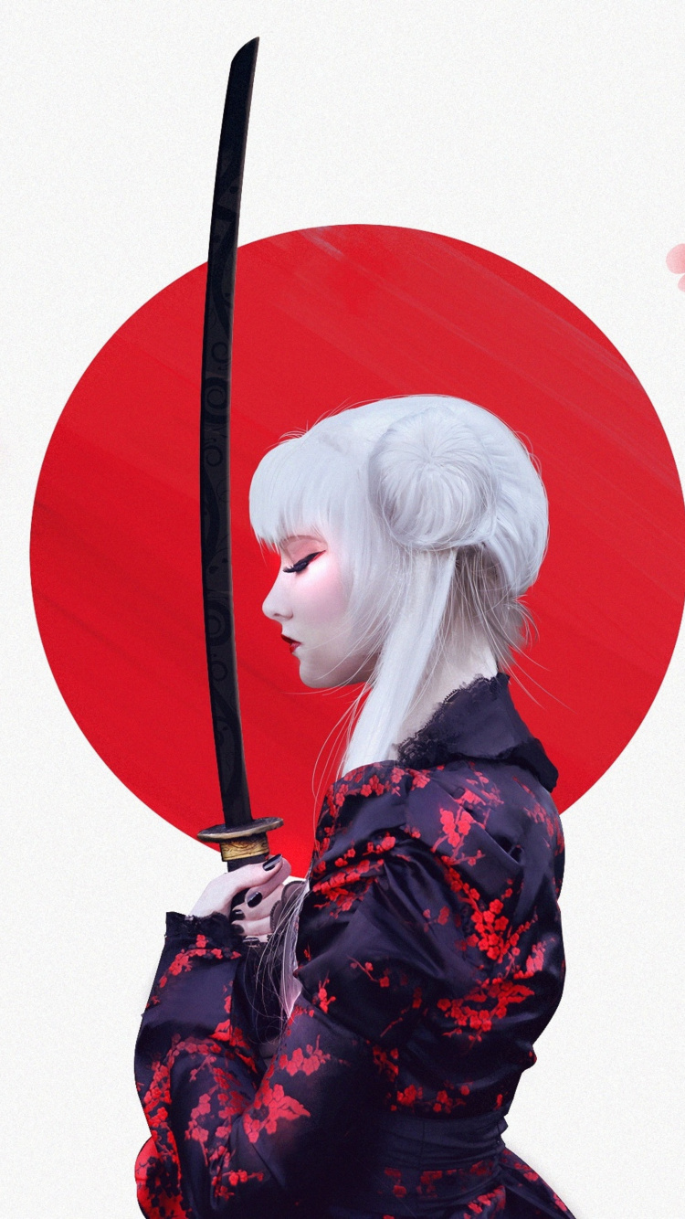 Samurai-Mädchen, Onna-musha, Samurai, Anime, Anime-Kunst. Wallpaper in 750x1334 Resolution