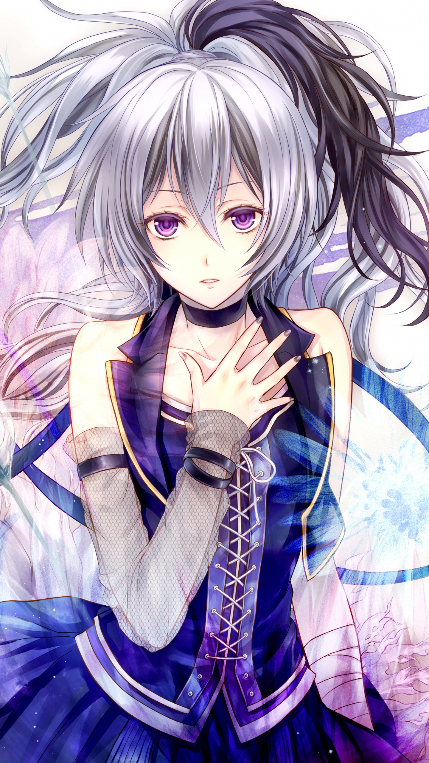 Woman in Black and White Dress Anime Character. Wallpaper in 1440x2560 Resolution