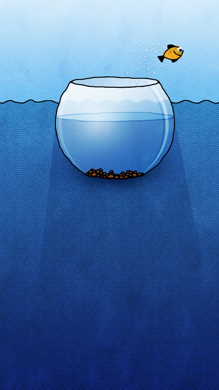 Clear Glass Fish Bowl on Blue Textile. Wallpaper in 720x1280 Resolution