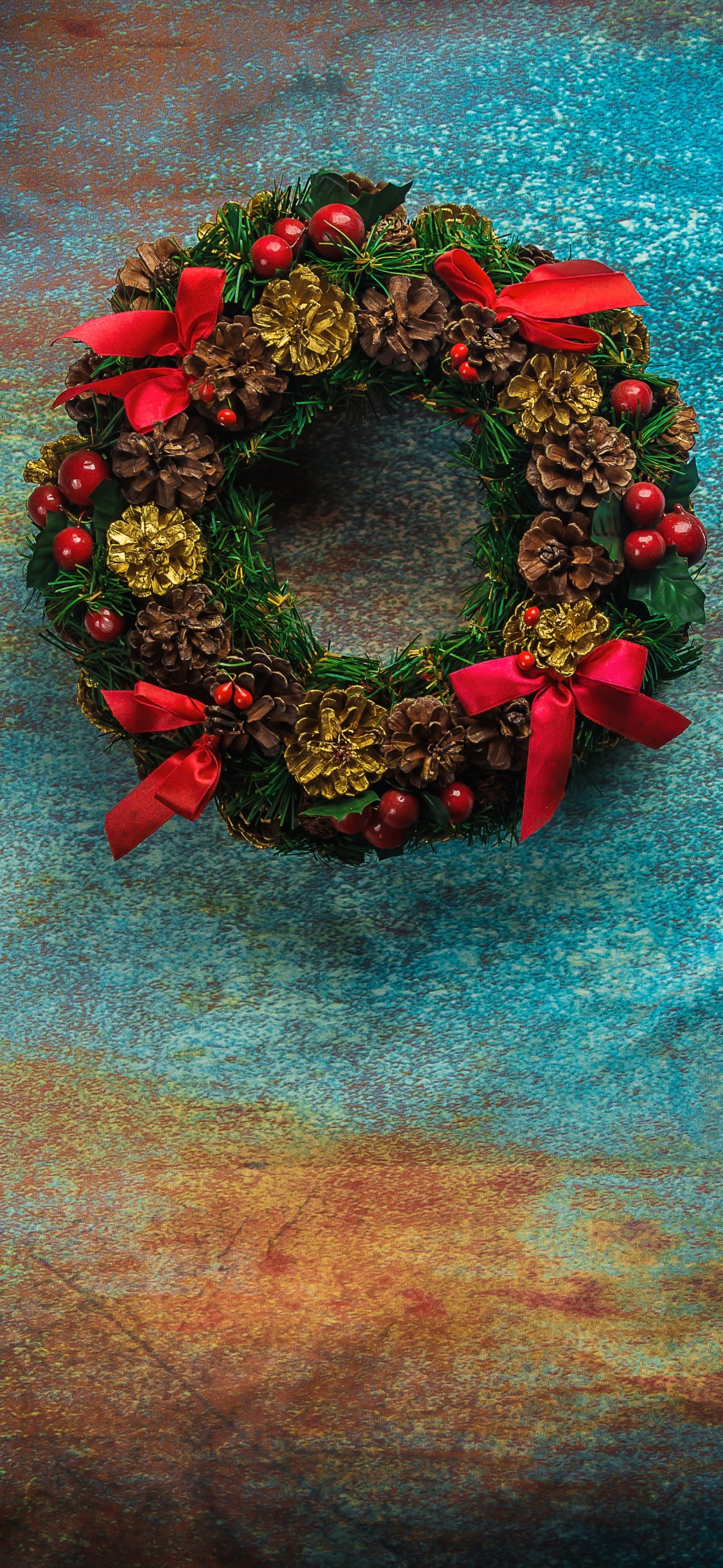 Christmas, Painting, Wreath, New Year, Still Life. Wallpaper in 1125x2436 Resolution