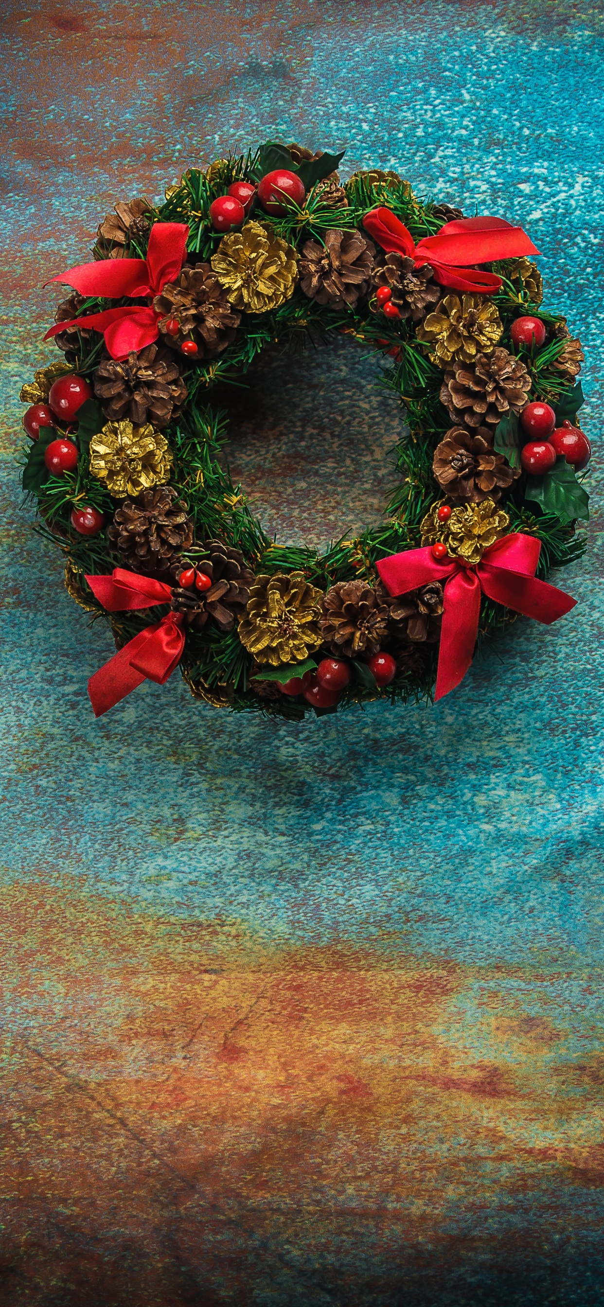 Christmas, Painting, Wreath, New Year, Still Life. Wallpaper in 1242x2688 Resolution
