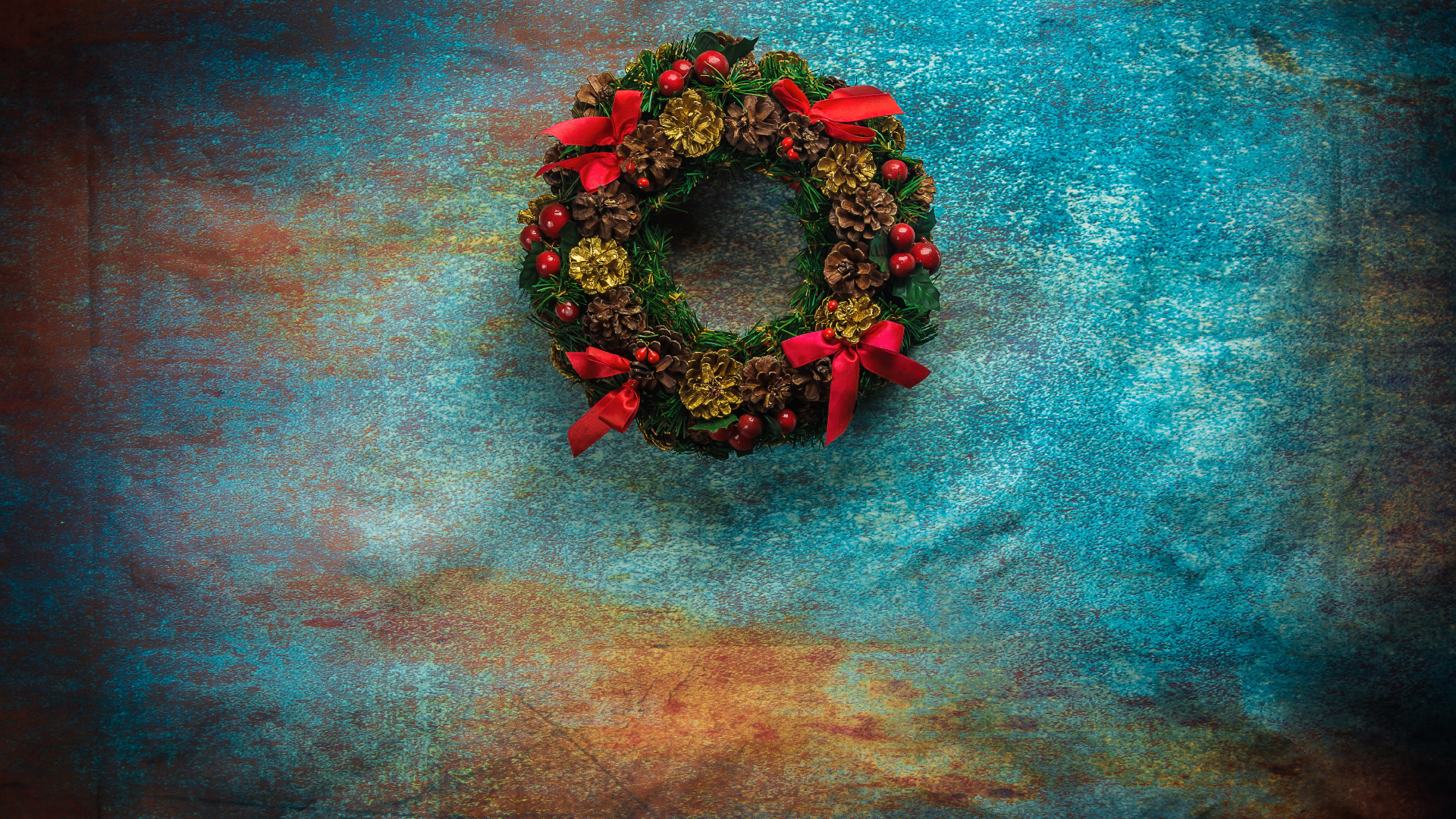 Christmas, Painting, Wreath, New Year, Still Life. Wallpaper in 1920x1080 Resolution