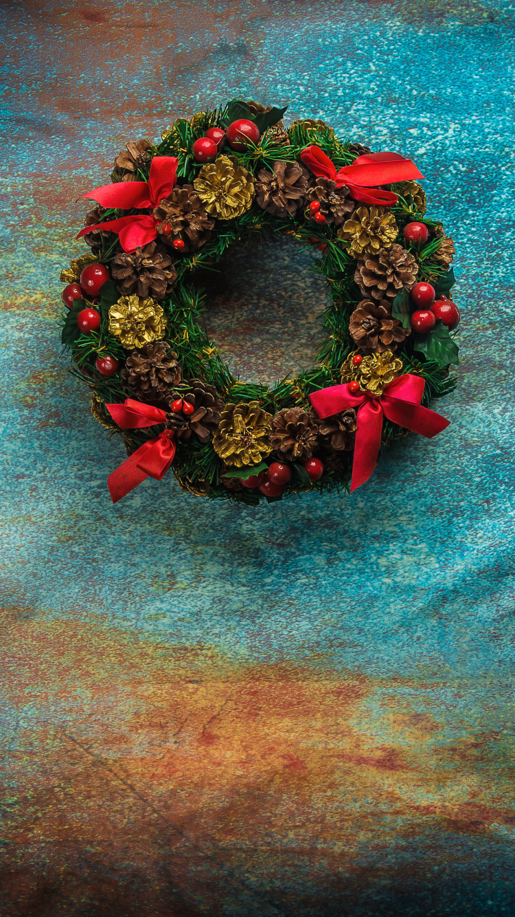 Christmas, Painting, Wreath, New Year, Still Life. Wallpaper in 750x1334 Resolution