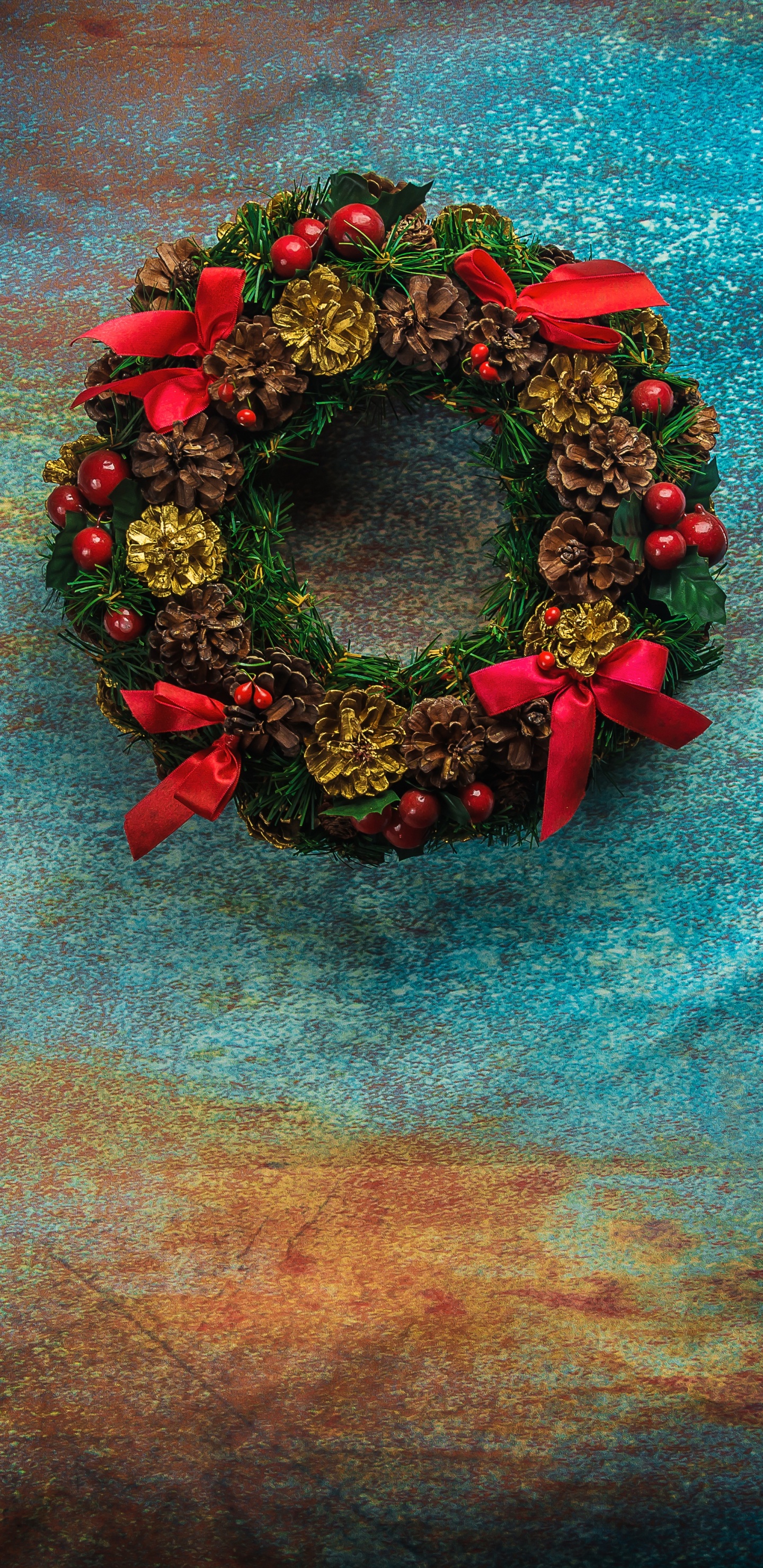 Malerei, Kranz, Neujahr, Stilleben, Blau. Wallpaper in 1440x2960 Resolution