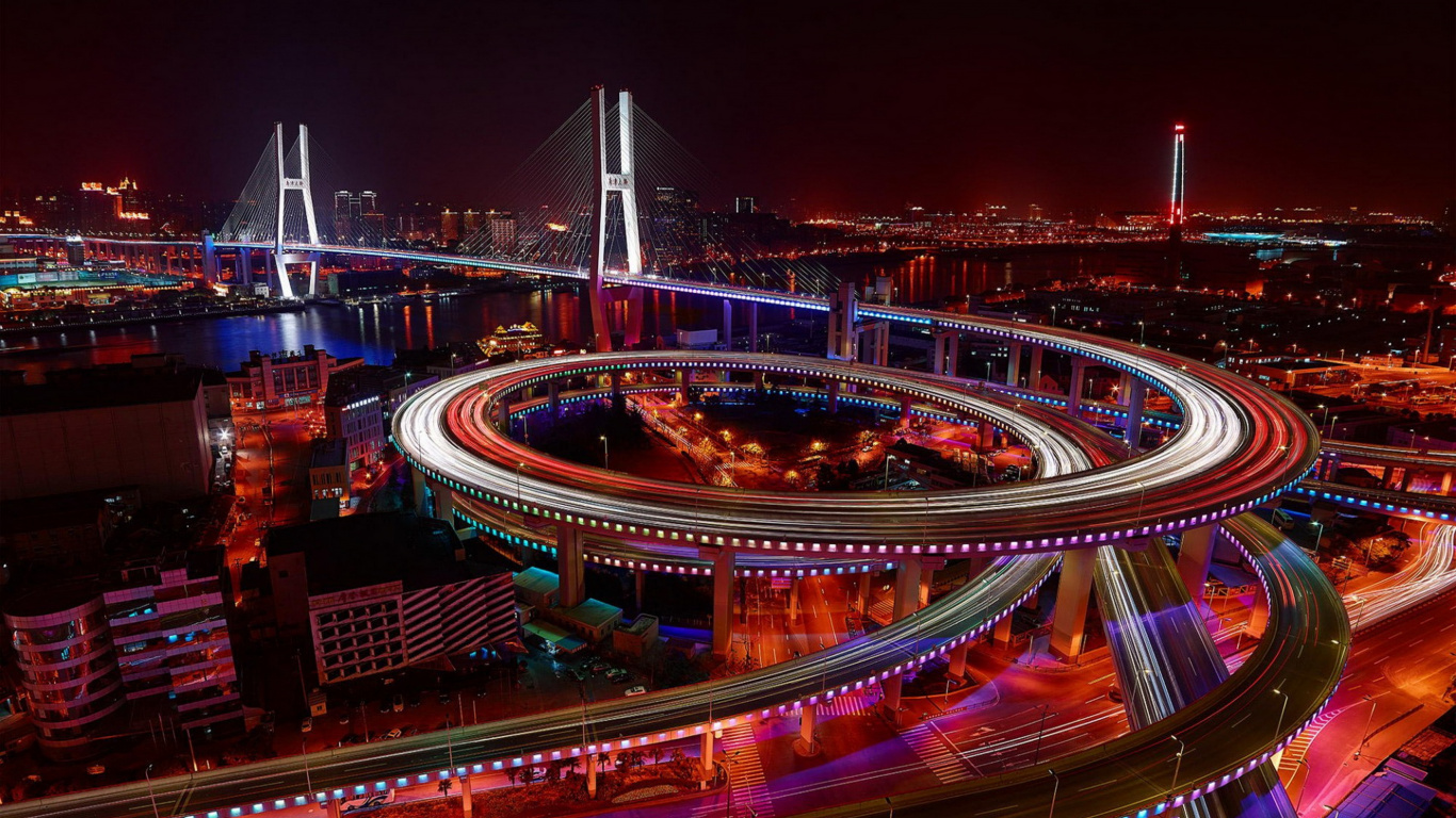 Time Lapse Photography of City During Night Time. Wallpaper in 1366x768 Resolution