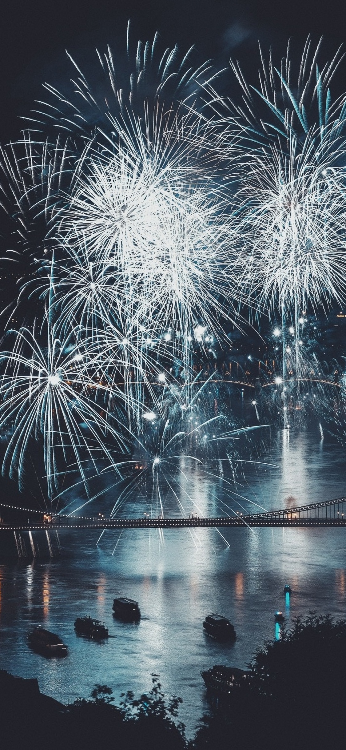 la Víspera de Año Nuevo, Nochevieja, el Día de Año Nuevo, Pirotecnia, Reflexión. Wallpaper in 1125x2436 Resolution