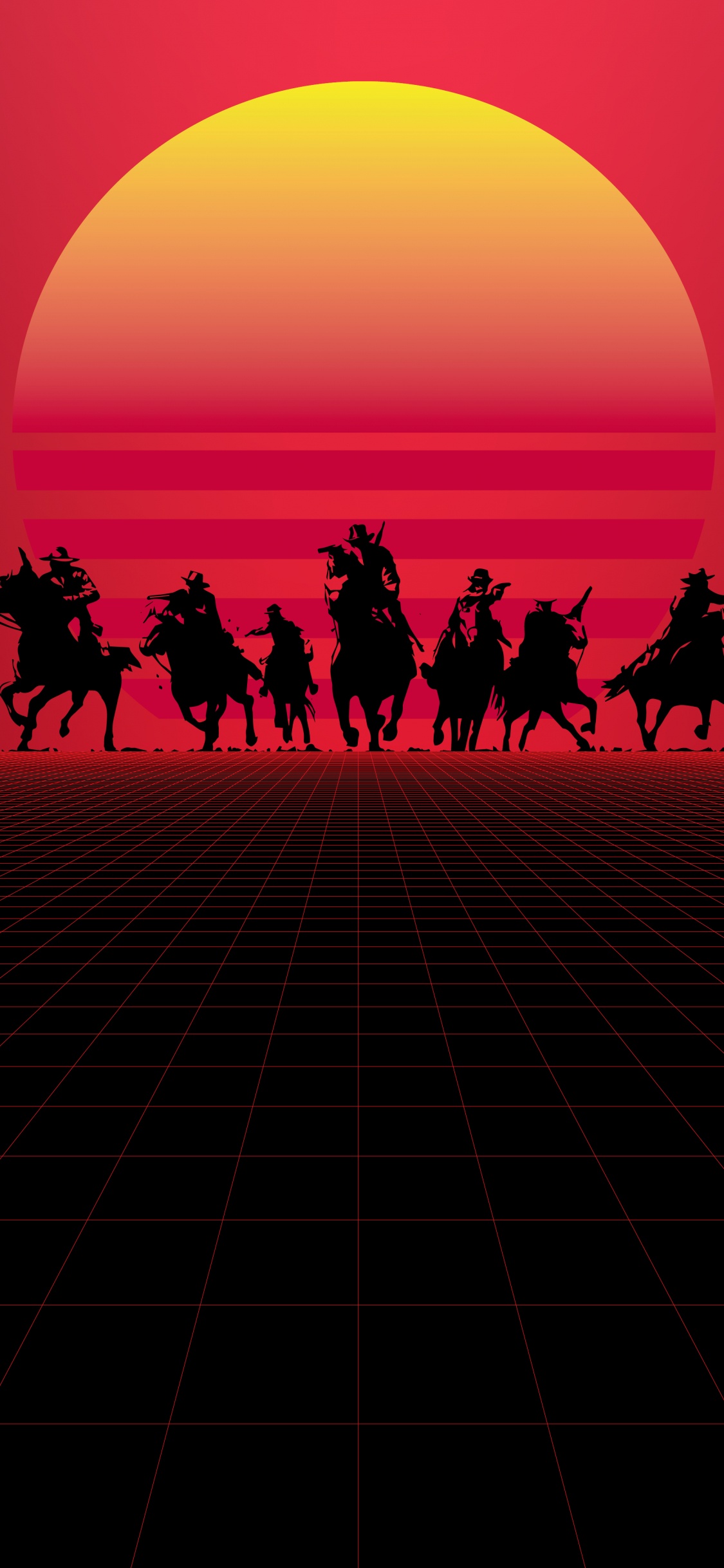 Red Dead Redemption, Red Dead Redemption 2, Silhouette, Lasttier, Sonnenuntergang. Wallpaper in 1125x2436 Resolution