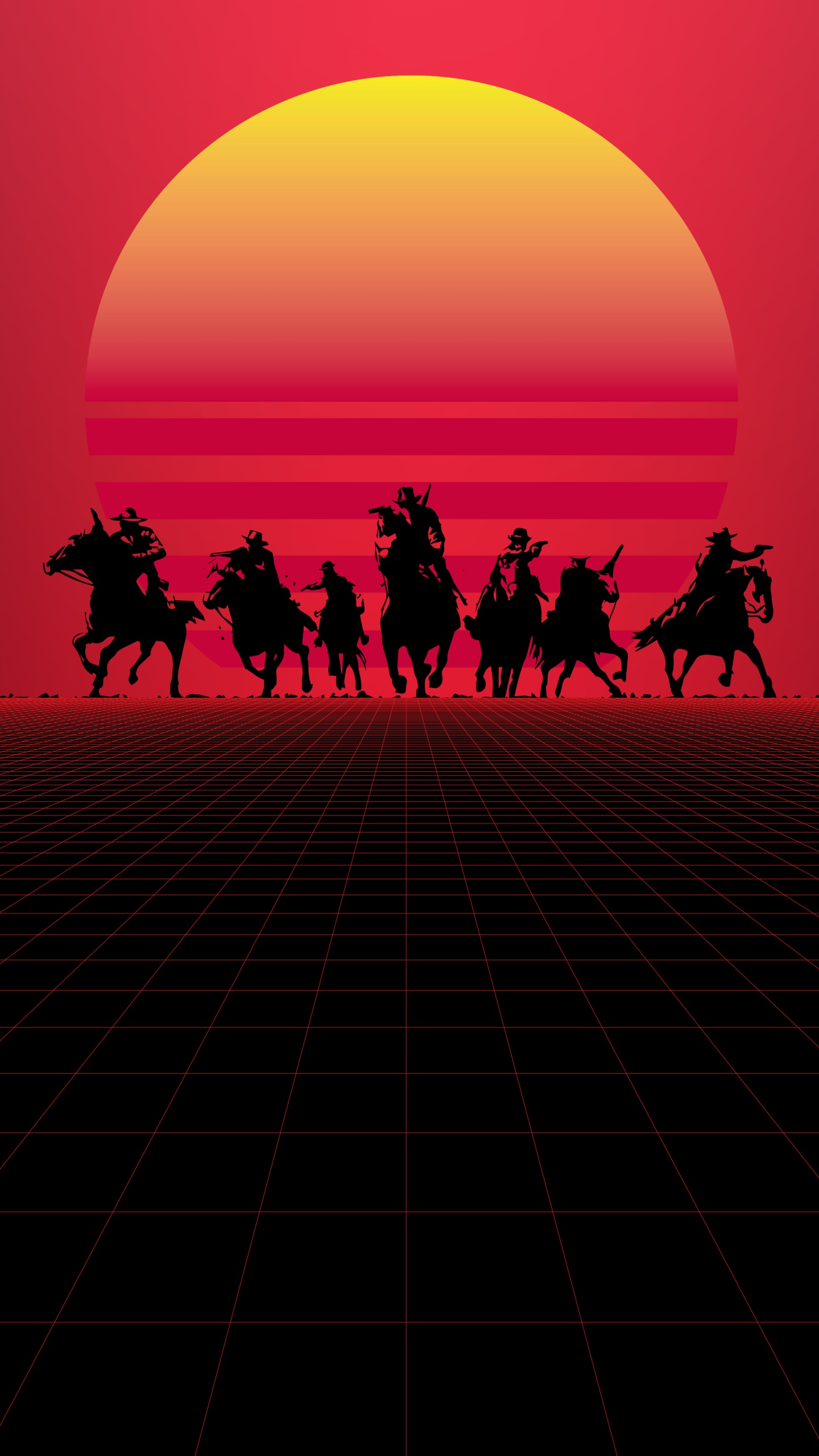 Red Dead Redemption, Red Dead Redemption 2, Silhouette, Lasttier, Sonnenuntergang. Wallpaper in 1440x2560 Resolution