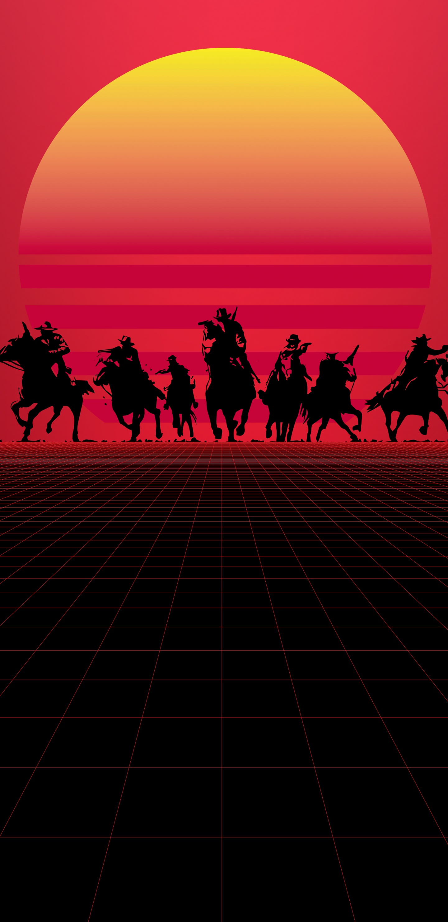 Red Dead Redemption, Red Dead Redemption 2, Silhouette, Lasttier, Sonnenuntergang. Wallpaper in 1440x2960 Resolution