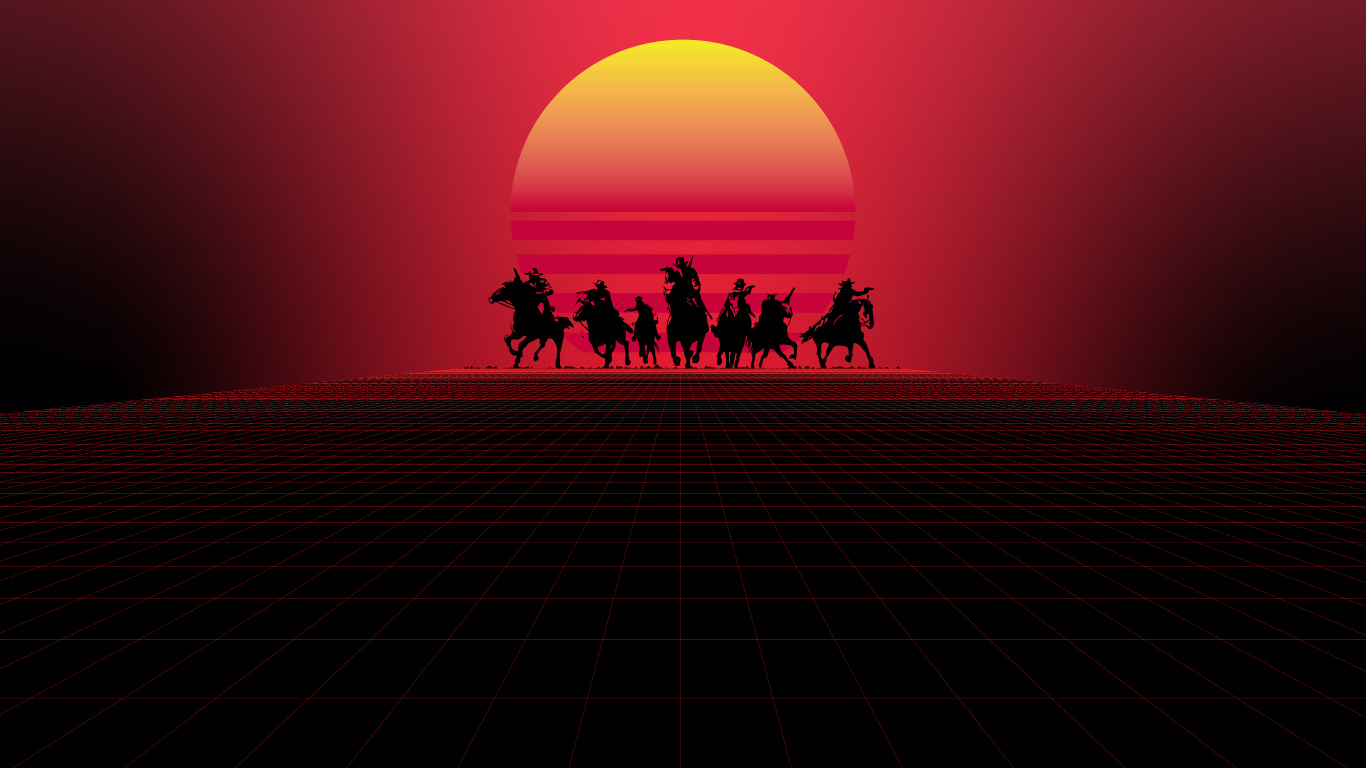 Red Dead Redemption, Red Dead Redemption 2, Red, Silhouette, Pack Animal. Wallpaper in 1366x768 Resolution